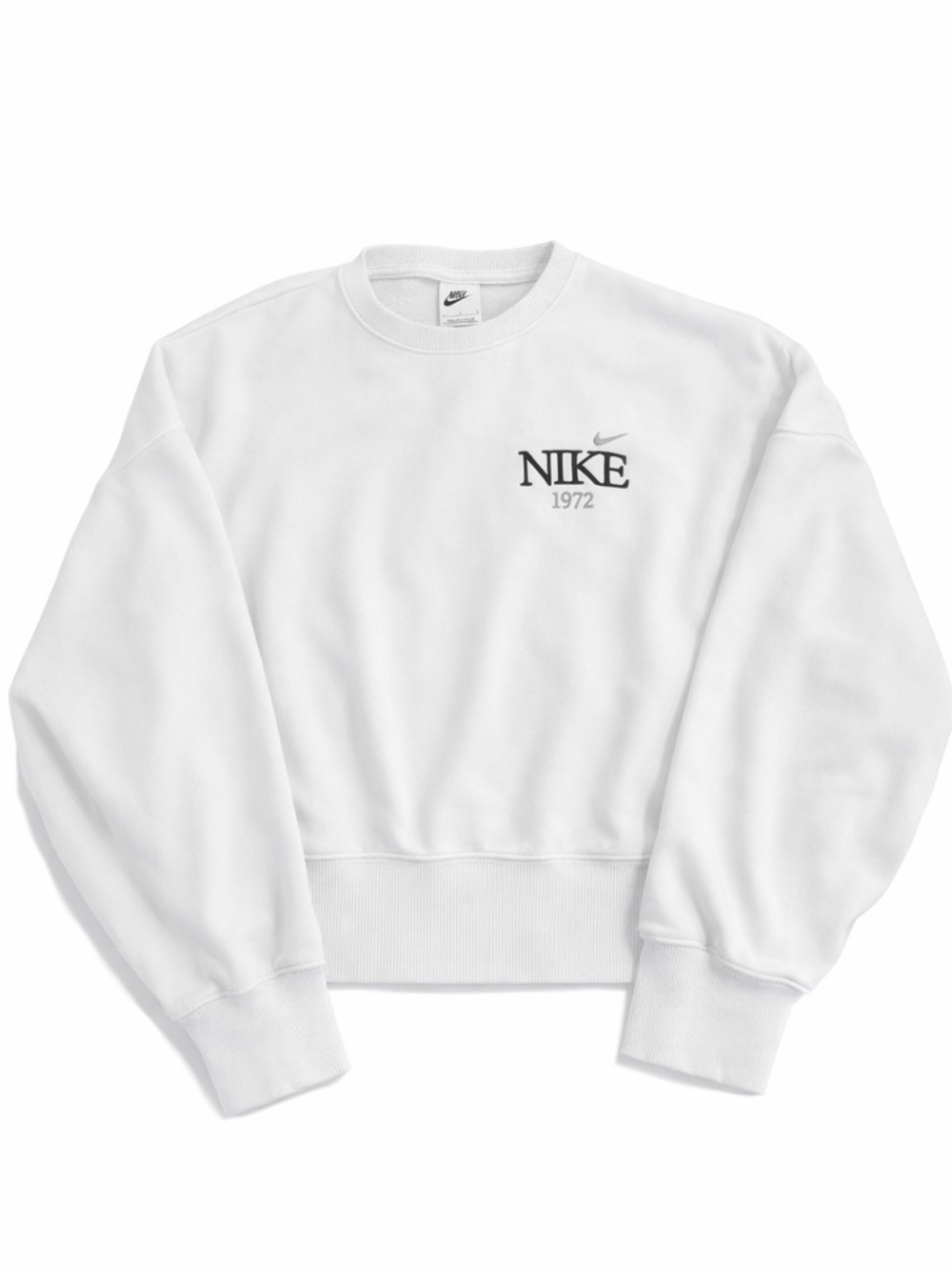 Nike Large White Cropped Oversized Crewneck Sweatshirt with Small Logo